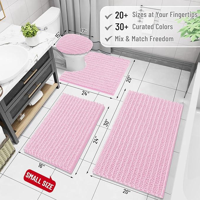 Arotive Luxury Chenille Bathroom Rug Mat, Extra Soft Thick Absorbent Shaggy Bath Rugs, Non-Slip Machine Wash Dry, Plush Bath Mats for Bathroom, Shower and Tub, 60x24, Pink - ModernBath