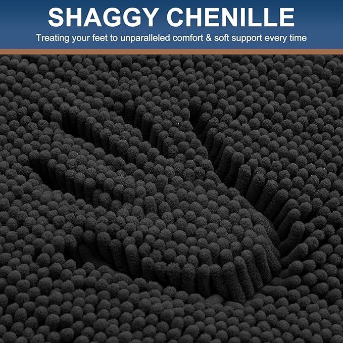Smiry Luxury Chenille Bathroom Rugs 30x20, Extra Soft and Absorbent Shaggy Bath Mat, Machine Washable, Non-Slip Plush Carpet Runner for Tub, Shower, and Floor, Home Decor Accessories, Black - ModernBath