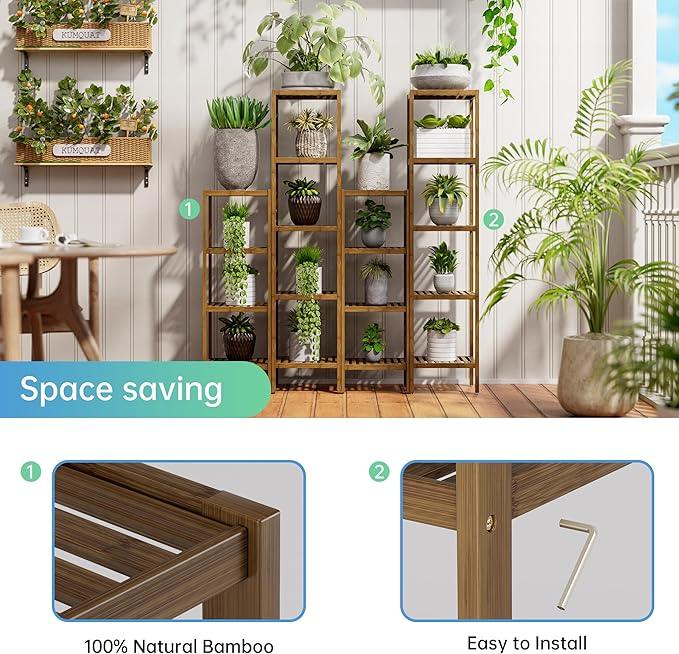 SMIBUY Bathroom Storage Shelf, 4-Tier Bamboo Rack Organizer, Multifunctional Shelving Unit for Living Room Bedroom Kitchen (Walnut) - ModernBath