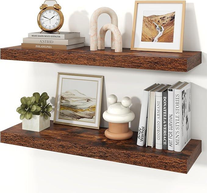 Floating Shelves for Wall, Wall Mounted Rustic Wood Shelves for Bathroom, Bedroom, Living Room, Kitchen, Hanging Shelf for Books/Storage/Room Decor (Brown, 30") - ModernBath