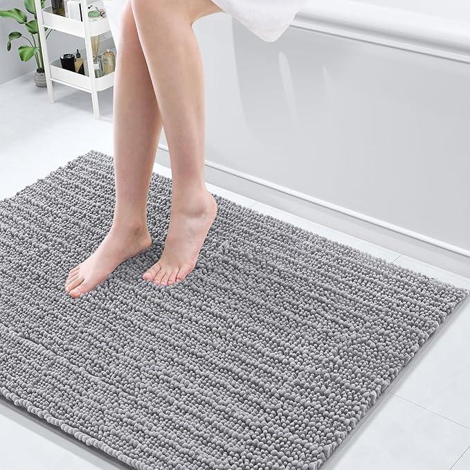 Arotive Luxury Chenille Bathroom Rug Mat, Extra Soft Thick Absorbent Shaggy Bath Rugs, Non-Slip Machine Wash Dry, Plush Bath Mats for Bathroom, Shower and Tub, 40x32, Grey - ModernBath
