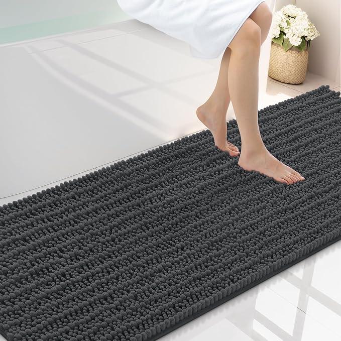 Smiry Bathroom Rugs Mat 70x24, Extra Soft Absorbent Chenille Bath Rugs, Non Slip Rubber Backing Machine Washable Quick Dry Bath Mats for Bathroom Floor, Tub, Shower, Home Decor Accessories, Dark Grey - ModernBath