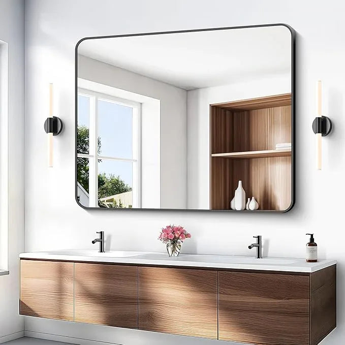 BONEWEI Black Bathroom Mirror,40x48 inch Wall Mirror for Bathroom Wall Mounted,Rectangle Mirror for Bathroom Over Sink,Modern Frame Round Corner for Living Room,Bedroom Entryway,Horizontal/Vertical - ModernBath