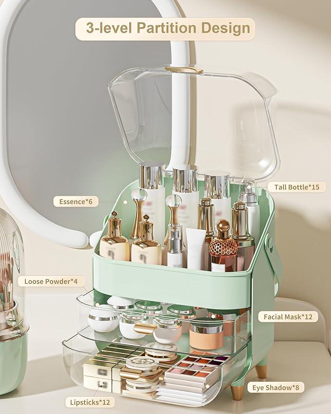 Makeup Organizer Countertop, Skincare Holder Bathroom Counter Organizer, Storage Box Cosmetic Display Cases, Teen Girl Gifts Make up Organizers for Vanity, Dresser (Green) - ModernBath