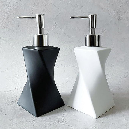2 Pack Modern White & Black Hand Soap Dispenser Set for Bathroom Countertop, Dish Soap Dispenser for Kitchen, Contemporary Art Style, Rust Proof, 8.5oz - ModernBath