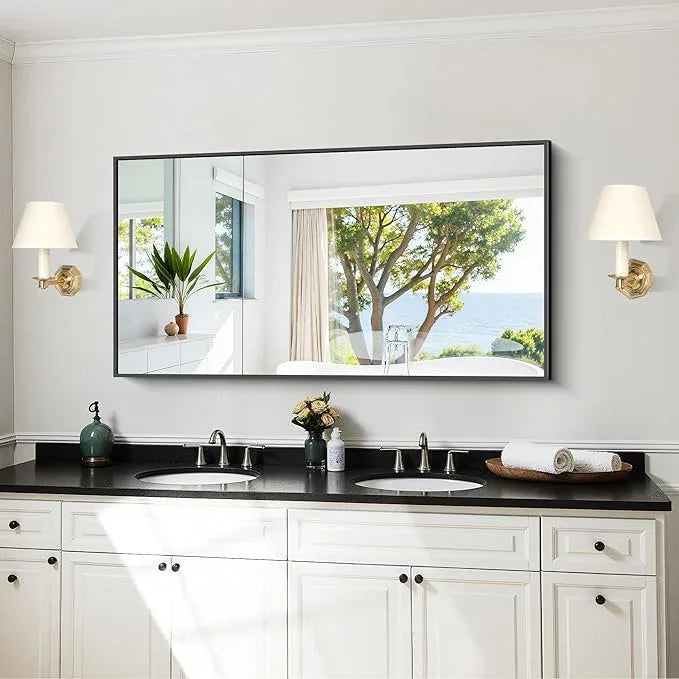 KOCUUY Black Bathroom Mirror, 24x48 Inch Rectangle Mirror for Over Sink, Modern Decorative Wall Mirror for Bedroom Living Room Bathroom, Hang Horizontal/Vertical - ModernBath