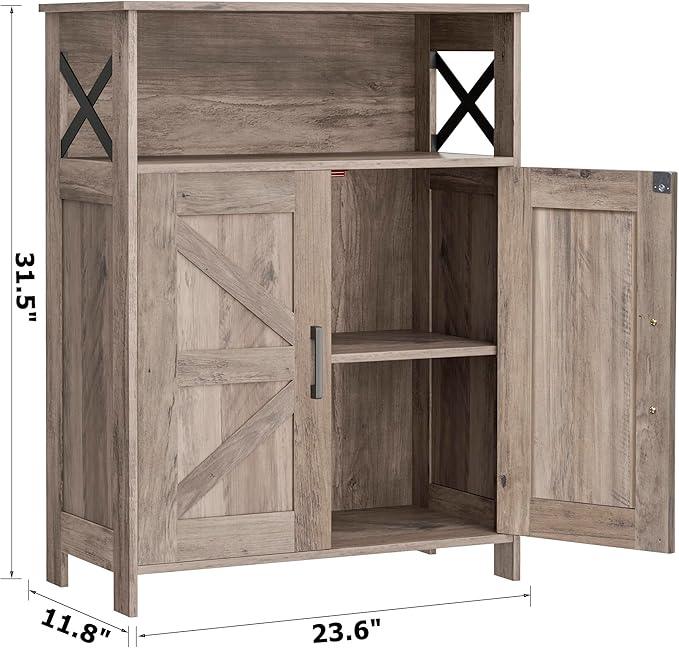 Homhedy Farmhouse Bathroom Storage Cabinet with 2 Doors, Toilet Paper Cabinet with Adjustable Shelves, Small Bathroom Cabinet for Kitchen/Laundry/Living Room, 11.8 x 23.6 x 31.5 Inches, Greige - ModernBath