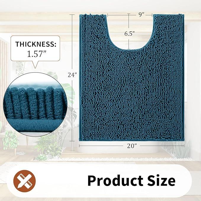 Yimobra Toilet Rugs U Shaped Washable - 24"x20" Non Slip Plush Contour Bath Rugs for Toilet - Super Soft Absorbent Quick Dry Toilet Mats for Bathroom,Peacock Blue - ModernBath