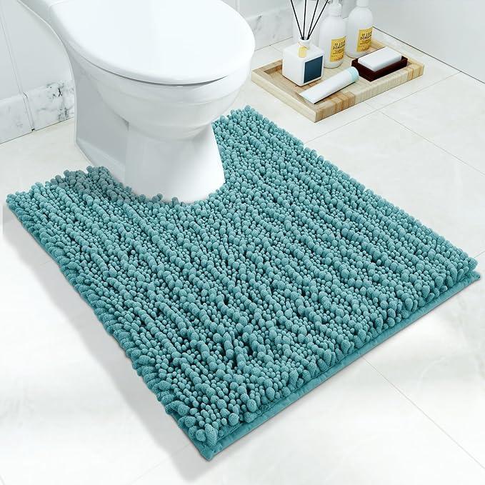 Yimobra Toilet Rug U Shaped Washable 24x20 Inch - Ultra Soft Absorbent Chenille Bath Rugs for Toilet, Quick Dry & Machine Washable, Non Slip Contour Bathroom Mat, Teal Blue - ModernBath