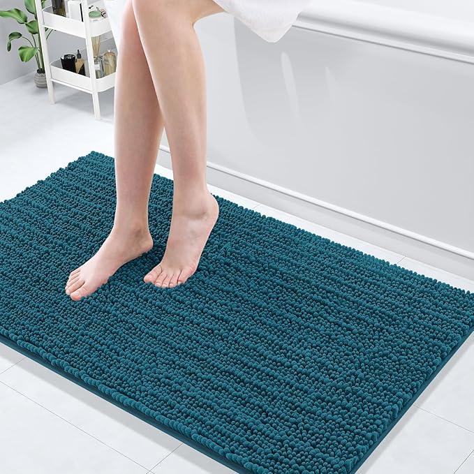 Arotive Luxury Chenille Bathroom Rug Mat, Extra Soft Thick Absorbent Shaggy Bath Rugs, Non-Slip Machine Wash Dry, Plush Bath Mats for Bathroom, Shower and Tub, 47x24, Peacock Blue - ModernBath