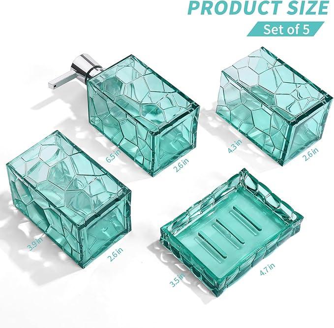 GAHEFY Teal Blue Beach Bathroom Accessories Set with Toothbrush Holder, Soap Dispenser, Tumbler, Soap Dish, Turquoise Bathroom Decor,Acrylic (Teal-4pcs) - ModernBath