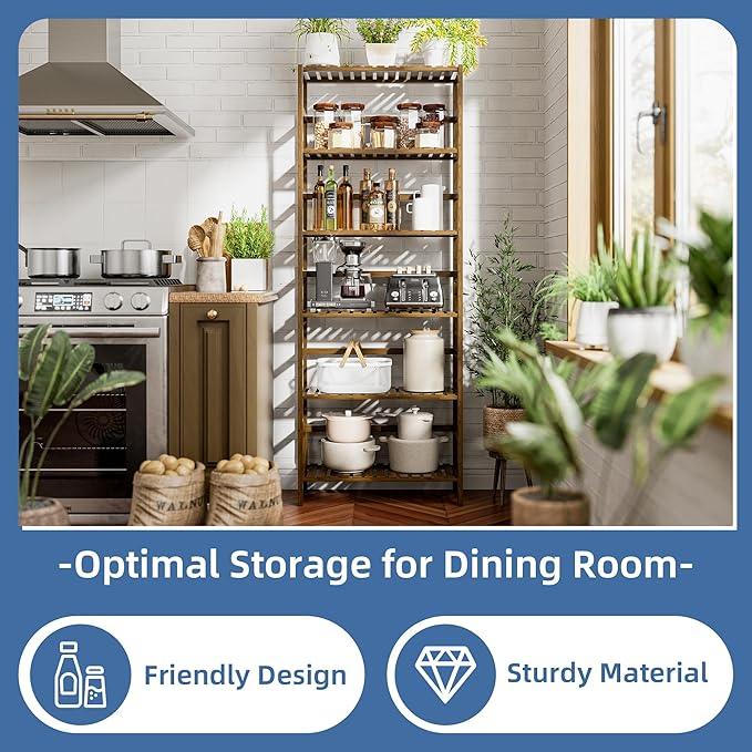 HITNET Bookcase, Bamboo Bookshelf, 6-Tier Adjustable Tall Open Book Shelf, Free Standing Storage Shelves Organizer, Flower Plant Display Stand, Walnut - ModernBath