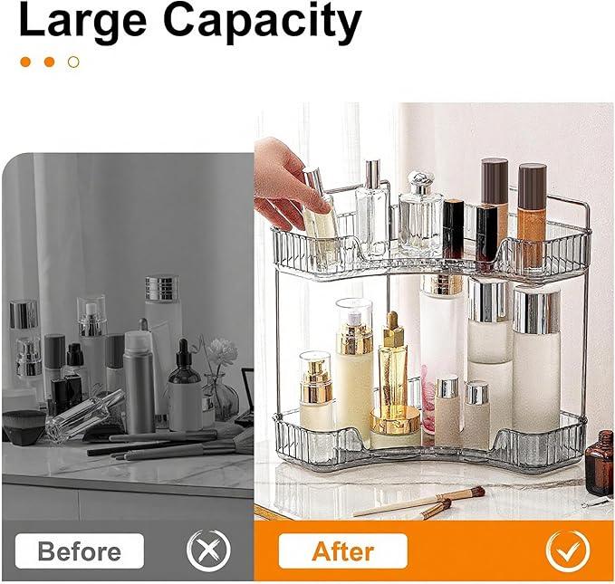 INVSSENE Corner Bathroom Countertop Organizer, 2 Tiers Vanity Trays for Counter, Makeup Organizers, Perfume Tray, Kitchen Spice Rack, Smoky Gray - ModernBath
