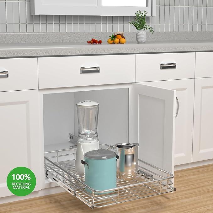 Pull Out Cabinet Organizer (20" W x 21" D), Put Out Shelves for Kitchen Cabinets, Roll Out Drawers Heavy-Duty Metal Sliding Shelf, Bottom Mount - ModernBath