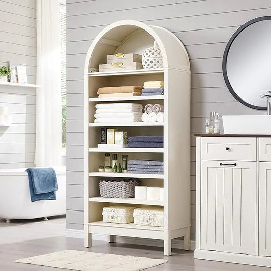 71" Tall Arched Bathroom Storage Cabinet, 7-Tier Modern Farmhouse Storage Cabinet with Adjustable Shelves, Wood Freestanding Cabinet for Bathroom, Living Room, Entryway, Hallway (Antique White) - ModernBath