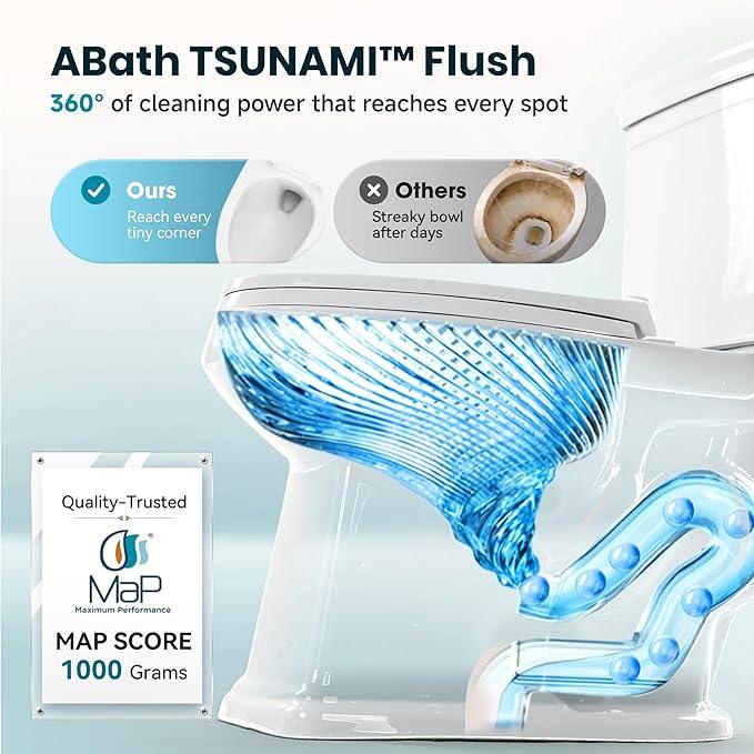Two Piece Toilets for Bathrooms, Elongated Toilet with 17" Chair Height Soft Close Seat, 1.27 GPF Power Flush, Nano Self-Cleaning Glaze, WaterSense/1000g Map Certified, White ADA toilet 12" Rough In - ModernBath