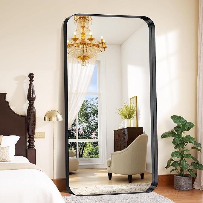 FORBATH 72x36 Inch Oversized Bathroom Mirror for Double Sinks, Brushed Black Deep Frame Full Length Wall Mirror with Rounded Corners, Anti-Rust Tempered Glass (Horizontal/Vertical) - ModernBath