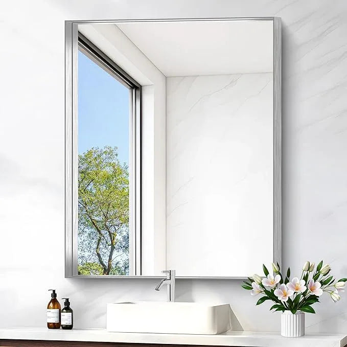 Silver Bathroom Mirror, 30x36 Inch Rectangular Framed Mirror, Large Wall Mounted Bathroom Vanity Mirror Over Sink for Bedroom,Restroom, Living Room, Hangs Vertically or Horizontally - ModernBath