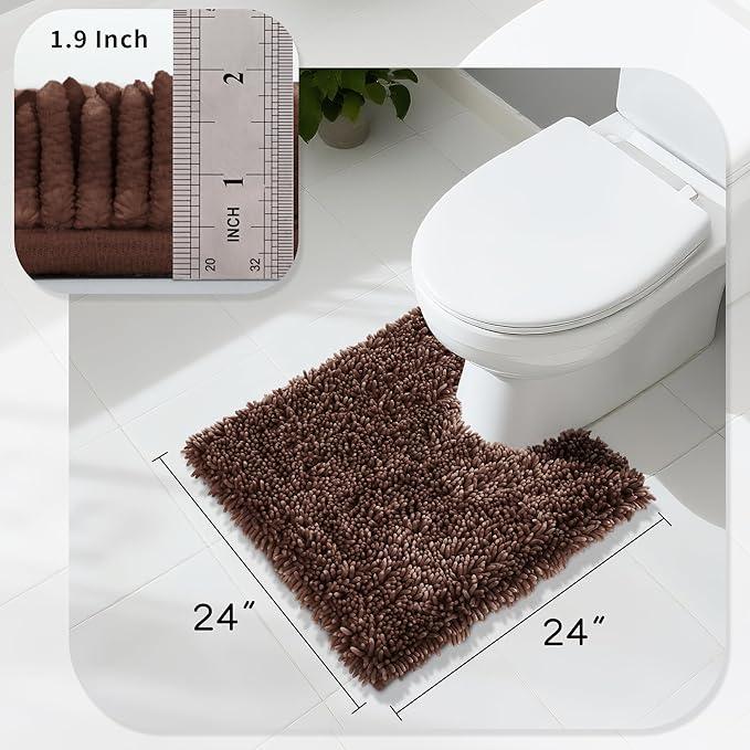 Yimobra Toilet Rugs U Shaped Washable, Extra Thick Soft Absorbent Chenille Contour Bathroom Rugs for Toilet 24x24 Inch, Quick Dry Non Slip Toilet Mat for Bath Floor, Brown - ModernBath