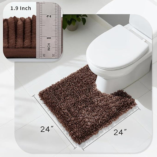 Yimobra Toilet Rugs U Shaped Washable, Extra Thick Soft Absorbent Chenille Contour Bathroom Rugs for Toilet 24x24 Inch, Quick Dry Non Slip Toilet Mat for Bath Floor, Brown - ModernBath