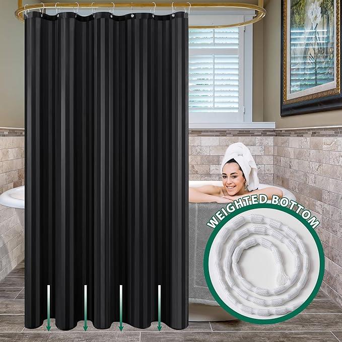 Biscaynebay Fabric Shower Curtain or Liner 72" by 72", Black Water Repellent Damask Stripes Bathroom Curtains Machine Washable - ModernBath