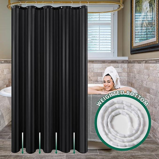 Biscaynebay Fabric Shower Curtain or Liner 72" by 72", Black Water Repellent Damask Stripes Bathroom Curtains Machine Washable - ModernBath