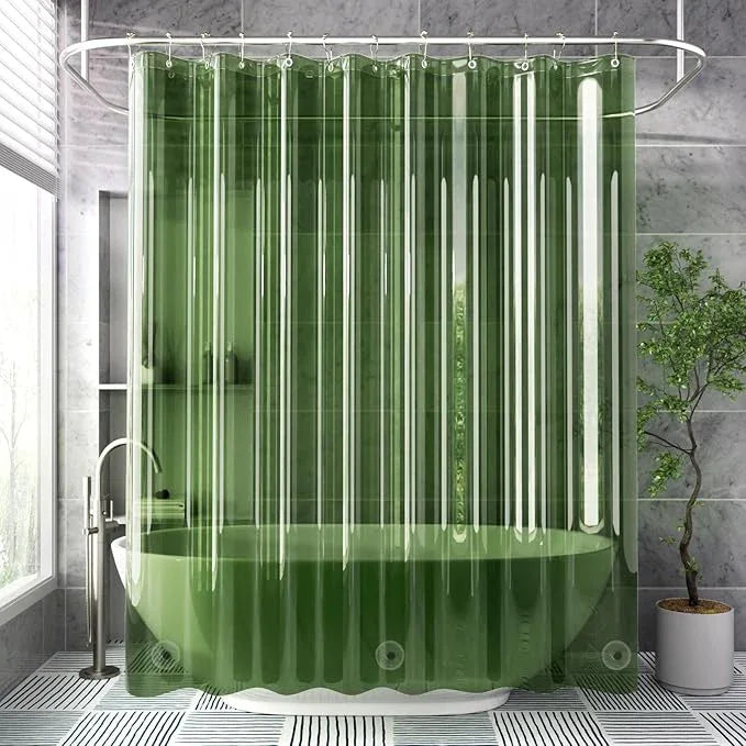 AmazerBath Shower Curtain Liner, 72x72 Transparent Pine Green Shower Liner, Lightweight Plastic Shower Curtain Liners, Waterproof Shower Liner for Bathroom with 3 Magnets and 12 Grommet Holes - ModernBath
