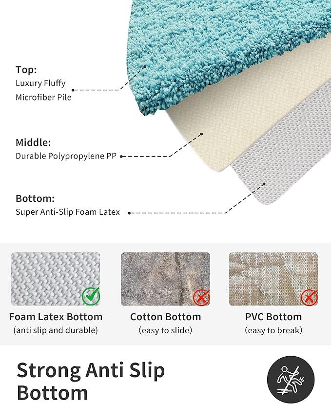 ILANGO Teal Bathroom Rugs 60" × 24" Non Slip & Super Absorbent Thick Soft, Washable Bath Carpet Runner for Floor, Microfiber Plush Shaggy Bath Mats with Rubber for Bedroom Bathtub Shower Room - ModernBath