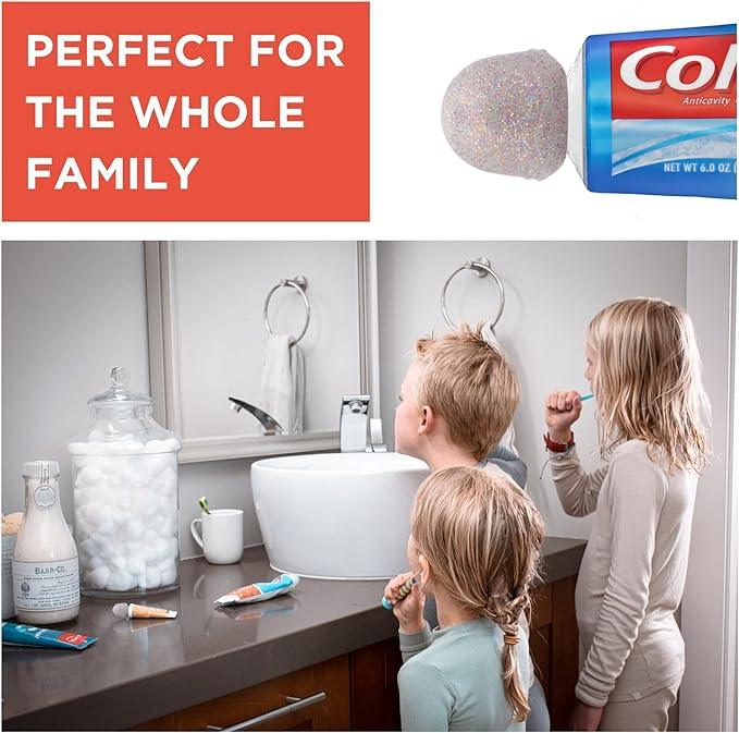 Chrome Cherry SqueezMe Self-Closing Toothpaste Caps, Silicone Lid for Kids & Adults, No Mess Toothpaste Dispenser, Easy Squeezer Cap for Tubes, Bathroom Accessory, Glitter, Pack of 6 - ModernBath