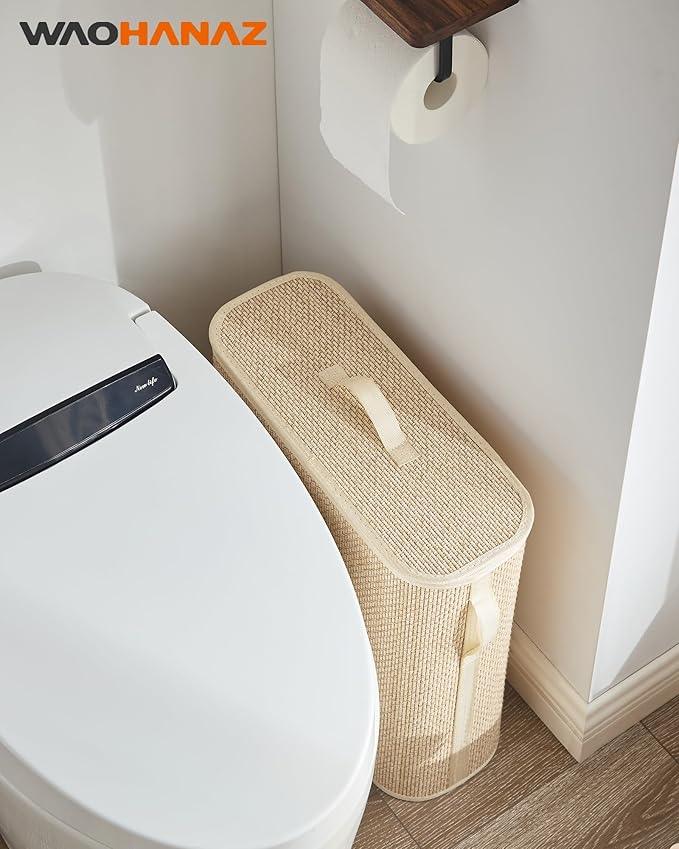 Bamboo Toilet Paper Storage Basket with Lid & Handle - 32L Large Capacity Handwoven Bathroom Organizer for 16 Rolls - Sturdy Stand Holder for Toilet Paper Organization, Light Natural - ModernBath