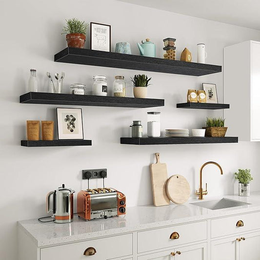 Vivelove Single Floating Shelves 36 inch Long, 10 in Deep Shelves Wall Mounted for Bedroom, Bathroom, Living Room, Kitchen, Office, Modern Shelf Home Decor, Set of 1, Black - ModernBath