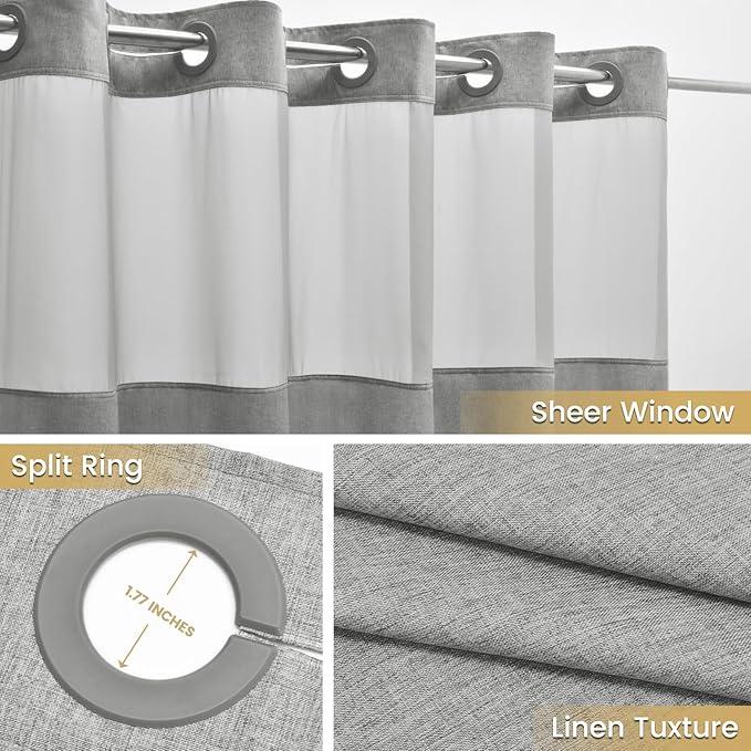 WONICY Extra Long No Hook Shower Curtain with Snap in Liner, Polyester Textured Shower Curtain with Liner Set, Waterproof Washable Hotel Style Shower Curtains for Bathroom, 71Wx86H, Grey - ModernBath