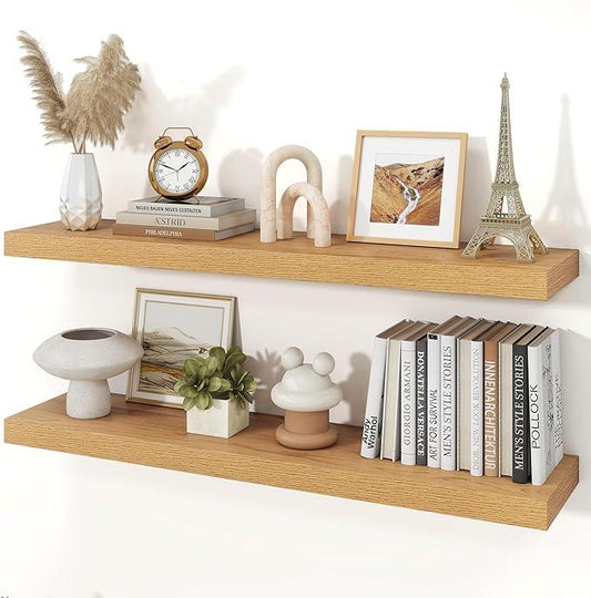 Floating Shelves for Wall, Wall Mounted Rustic Wood Shelves for Bathroom, Bedroom, Living Room, Kitchen, Hanging Shelf for Books/Storage/Room Decor (Oak, 40") - ModernBath