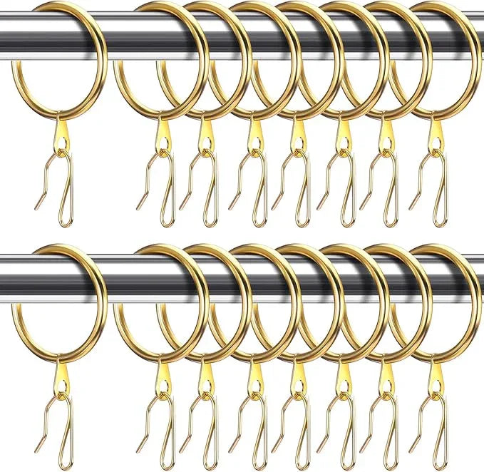 Qunclay 100 Set 1.65 Inch Metal Curtain Rings with Eyelets Curtain Hooks for Drapes and Metal Curtain Drapery Pin Hooks for Window Door Shower Curtain Rings (Golden) - ModernBath