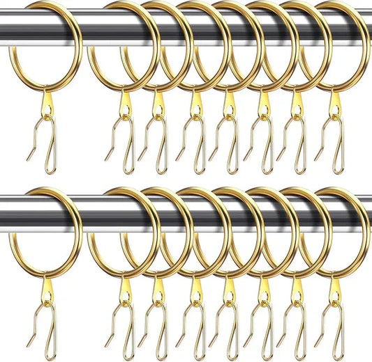 Qunclay 100 Set 1.65 Inch Metal Curtain Rings with Eyelets Curtain Hooks for Drapes and Metal Curtain Drapery Pin Hooks for Window Door Shower Curtain Rings (Golden) - ModernBath