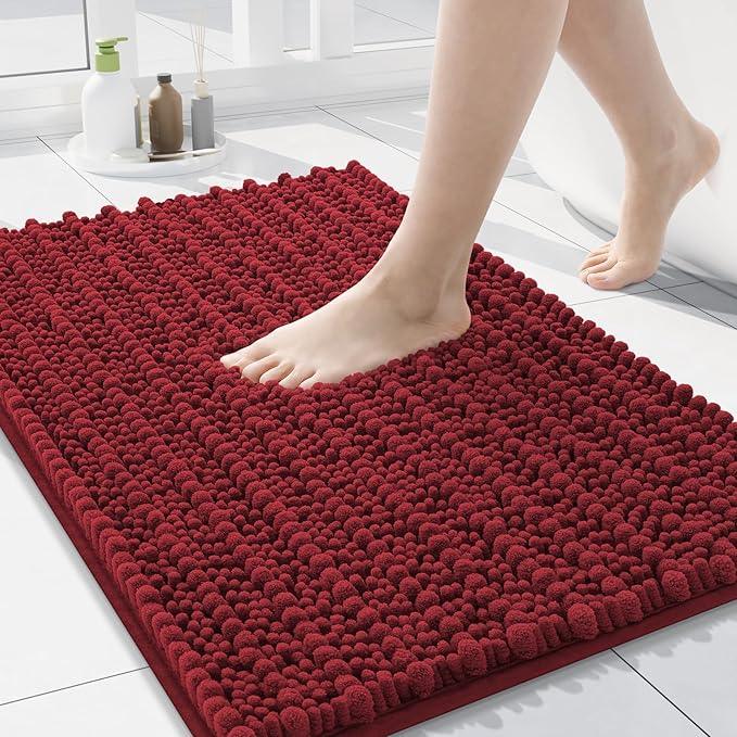 Arotive Luxury Chenille Bathroom Rug Mat, Extra Soft Thick Absorbent Shaggy Bath Rugs, Non-Slip Machine Wash Dry, Plush Bath Mats for Bathroom, Shower and Tub, 24x16, Red - ModernBath