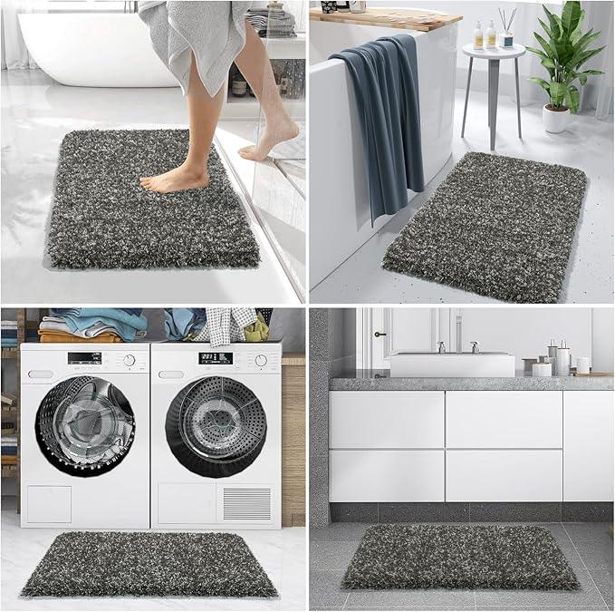 Yimobra Luxury Bathroom Rugs, Fluffy Bath Mats, Non Slip, Water Absorbent Microfiber, Machine Washable, Plush Runner Shower Rug, Thick Mat for Bathroom Floor/Tub, 70"x 24", Light Gray and Black Gray - ModernBath