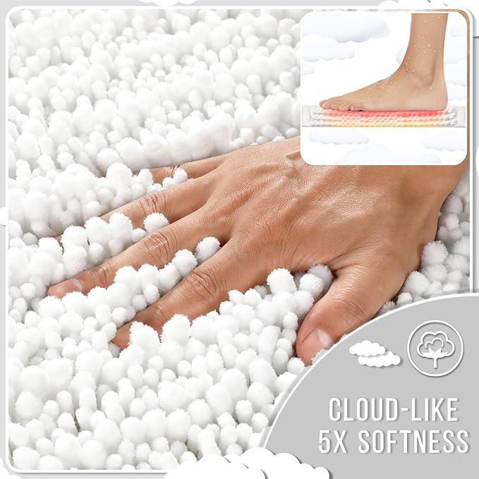 Yimobra Bathroom Runner Rug 60x24 Inch - Extra Long Non Slip Chenille Bath Mat, Soft & Absorbent, Machine Washable Shaggy Hallway Carpet for Vanity Tub Shower, White Home Decor Accessories - ModernBath