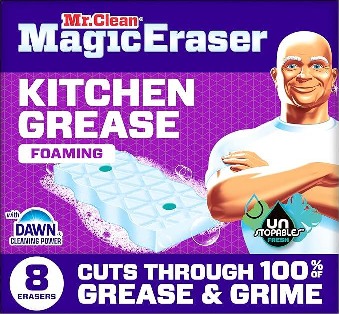 Mr. Clean Magic Eraser Foaming Sponge, Kitchen Grease Eraser, Dawn Cleaning Power, Oven Cleaner, Unstopables Fresh, 8ct - ModernBath