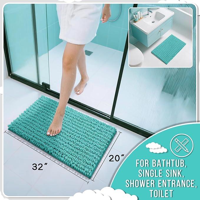 Yimobra Bathroom Rugs Non Slip Washable 32x20 Inch - Ultra Soft Absorbent Chenille Bath Mat, Quick Dry Shaggy Floor Carpet for Tub Shower, Lake Blue Home Decor Accessories - ModernBath