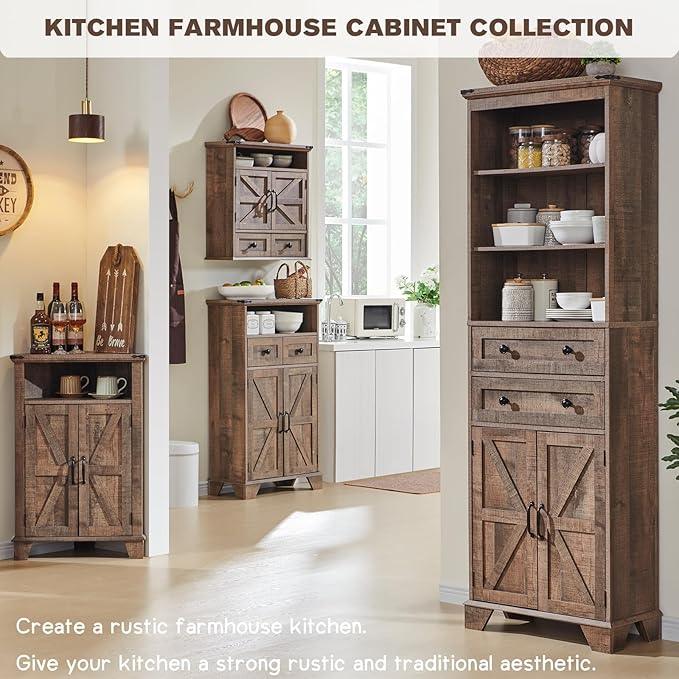 ACCOHOHO Bathroom Wall Cabinet, Farmhouse 24" Wide Medicine Cabinet with Drawer, Adjustable Shelf, Double Barn Doors, Storage Cabinets for Bathroom, Kitchen, Living Room, Rustic Brown - ModernBath