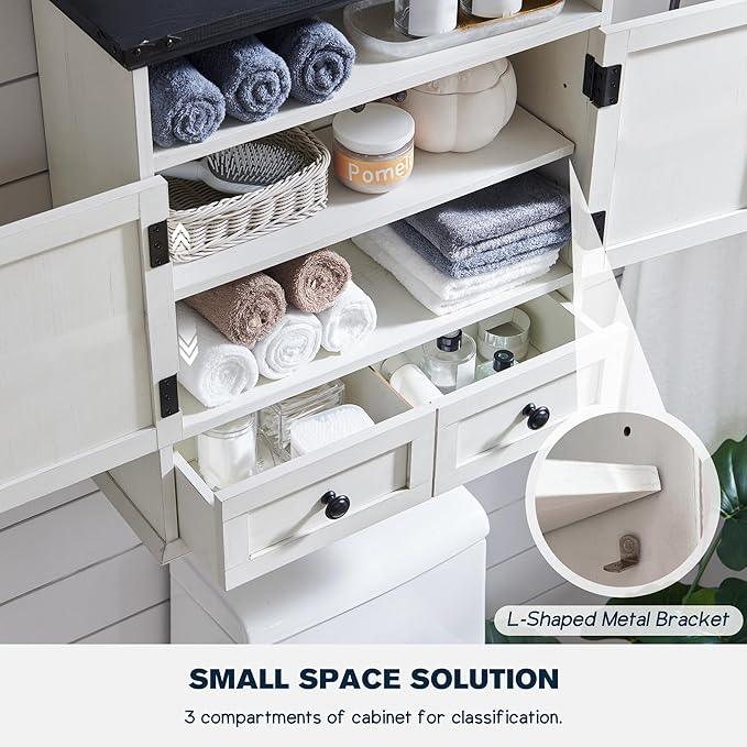 ACCOHOHO Bathroom Wall Cabinet, Farmhouse 24" Wide Medicine Cabinet with Drawer, Adjustable Shelf, Double Barn Doors, Storage Cabinets for Bathroom, Kitchen, Living Room, Off White - ModernBath