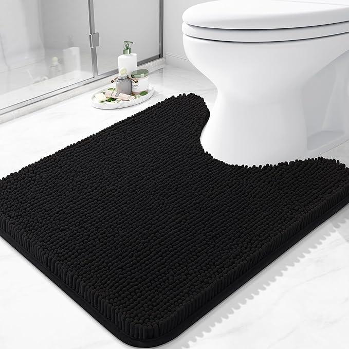 Arotive Bathroom Toilet Rugs U Shaped 24x20, Extra Soft Absorbent Shaggy Chenille Contour Bath Rugs for Toilet, Machine Washable Non-Slip Contoured Bath Mats, Black - ModernBath
