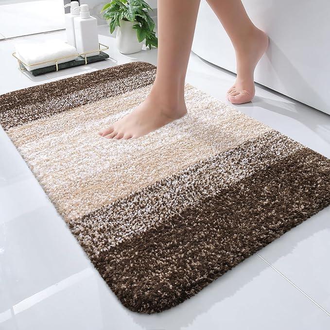 OLANLY Bathroom Rugs Mat 24x16, Extra Soft Absorbent Microfiber Bath Rugs, Rubber Backing, Quick Dry, Machine Washable Bath Mats for Bathroom Floor, Tub and Shower, Home Decor Accessories, Light Brown - ModernBath