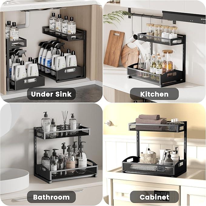 Under Sink Organizer,2 Pack Height Adjustable Under Sink Organizers and Storage, 2 Tier Under Sink Storage for Kitchen Bathroom Cabinet - ModernBath