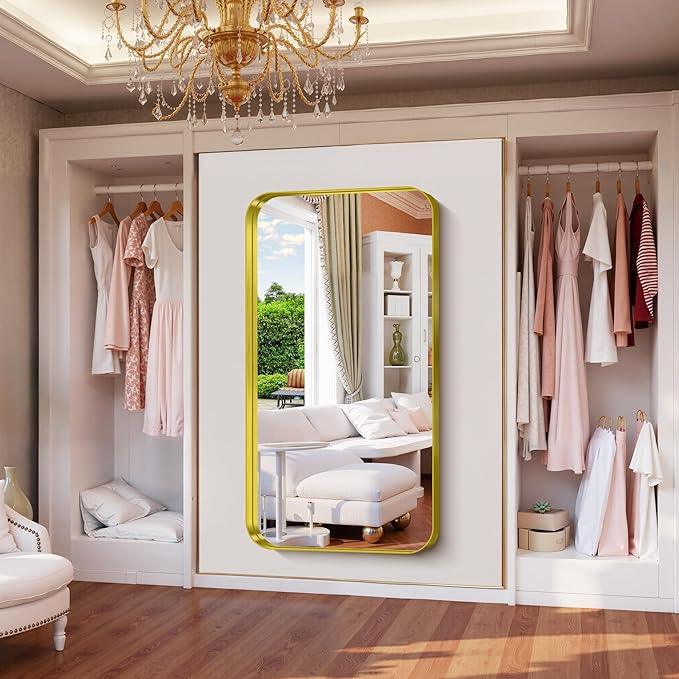 FORBATH 60x30 Inch Large Bathroom Mirror for Double Sinks, Brushed Gold Deep Frame Wall Mirror with Rounded Corners, Anti-Rust Tempered Glass for Modern Farmhouse Vanity (Horizontal/Vertical) - ModernBath
