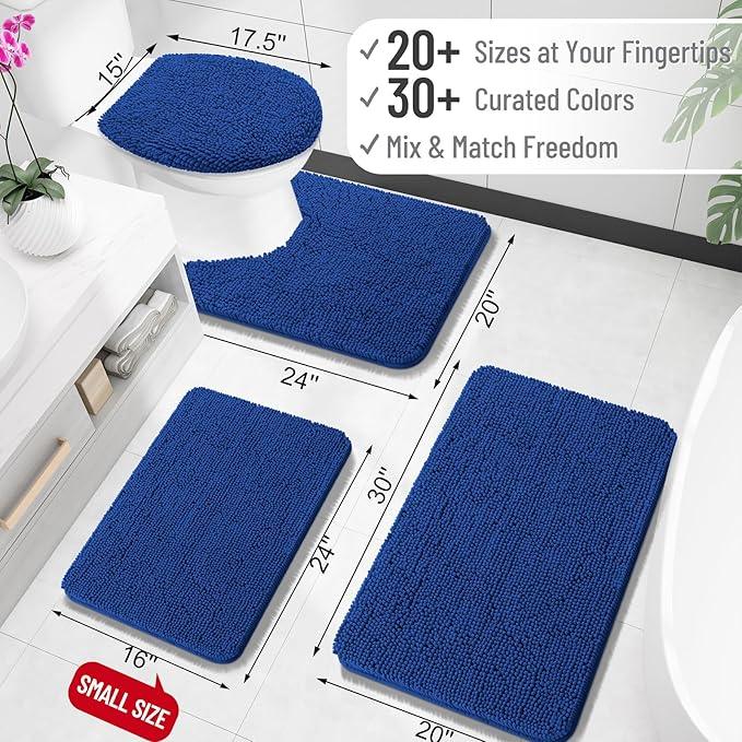 OLANLY Bathroom Rugs 24x16, Extra Soft Absorbent Chenille Bath Rugs, Rubber Backing Quick Dry, Machine Washable Bath Mats for Bathroom Floor, Tub and Shower, Home Decor Accessories, Royal Blue - ModernBath