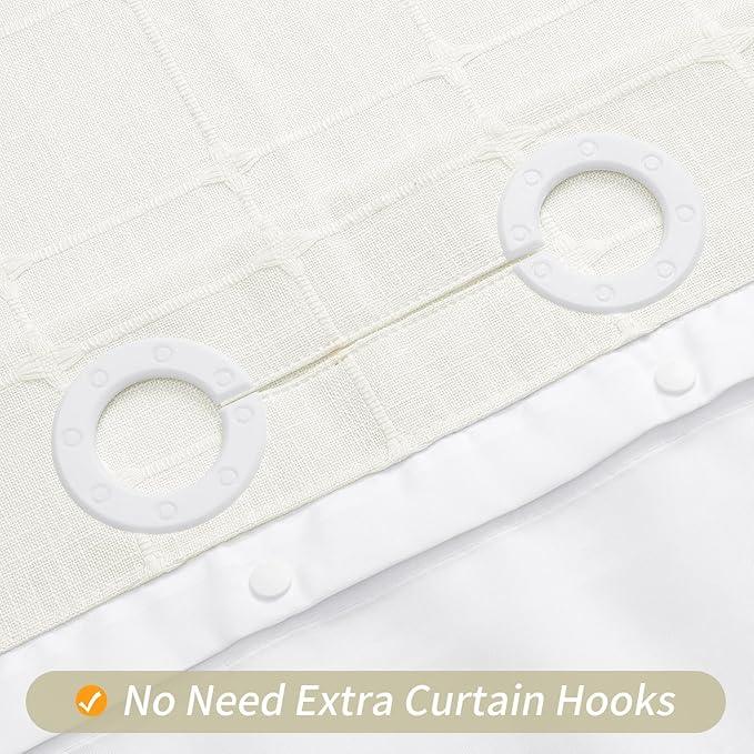 MitoVilla No Hooks Needed Boho Farmhouse Shower Curtain with Snap-in Liner, Cotton Linen Fabric Shower Curtains with Tassels for Rustic Neutral Bathroom Decor, Ivory, 72 x 74 - ModernBath
