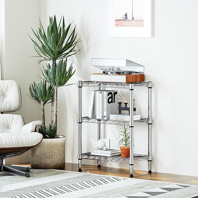 750 lbs 3 Tier Shelf Metal Storage Shelves Wire Rack Closet Organizers with PP Board for Garage Kitchen Bathroom Laundry Chrome 11.8" D x 21.7" W x 28.6" H - ModernBath
