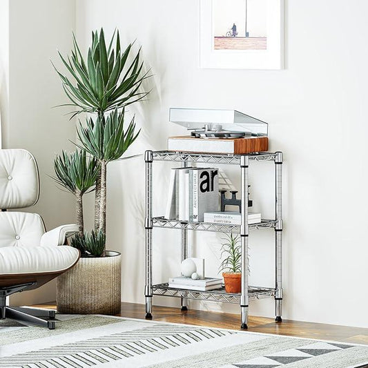 750 lbs 3 Tier Shelf Metal Storage Shelves Wire Rack Closet Organizers with PP Board for Garage Kitchen Bathroom Laundry Chrome 11.8" D x 21.7" W x 28.6" H - ModernBath